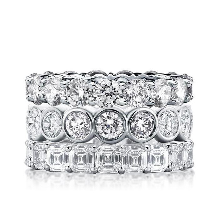 Triple Row Eternity Round & Asscher Stackable Band Set