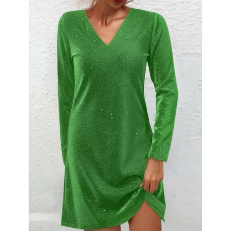 Women Plain Long Sleeve V Neck Split Joint Dress Holiday Casual Midi Fit & Flare Dress A-Line Spring/Fall Dress