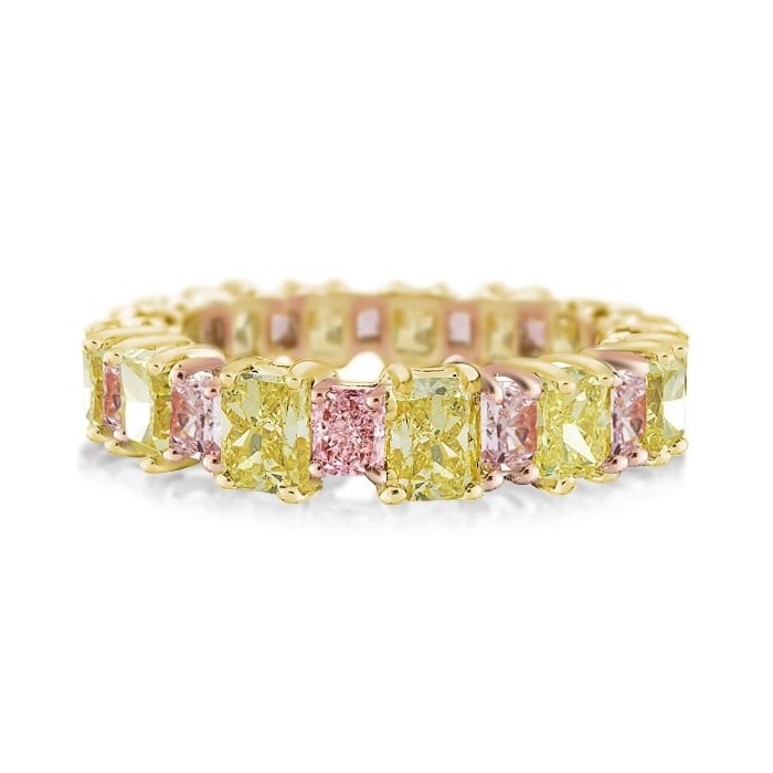 Pink & Yellow Radiant Cut Wedding Band