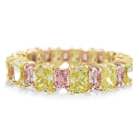 Pink & Yellow Radiant Cut Wedding Band