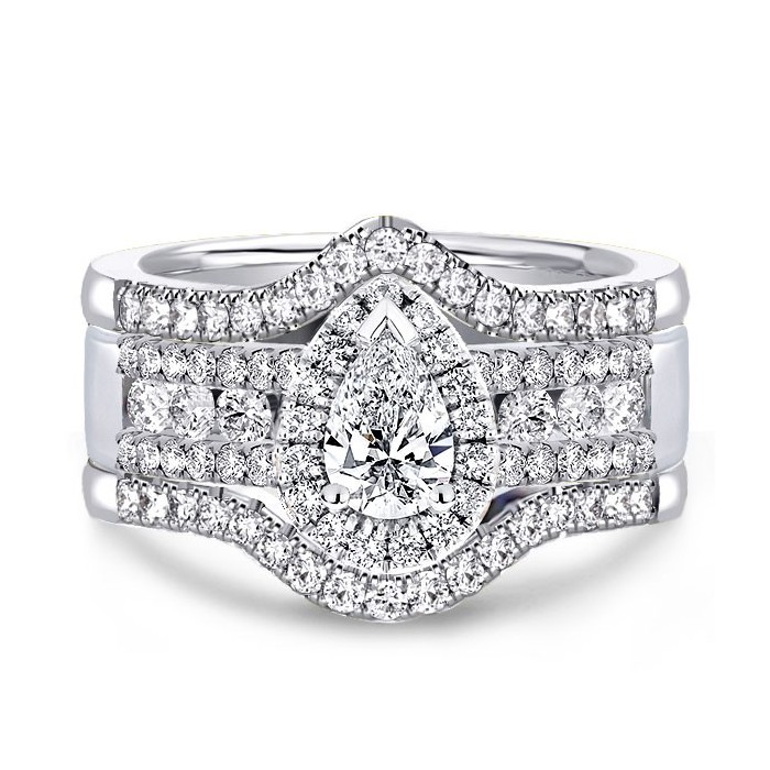 Italo Halo Pear Shaped 3 PC Wedding Sets