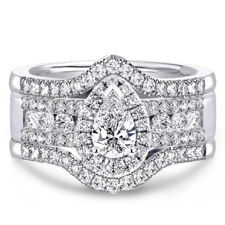 Italo Halo Pear Shaped 3 PC Wedding Sets