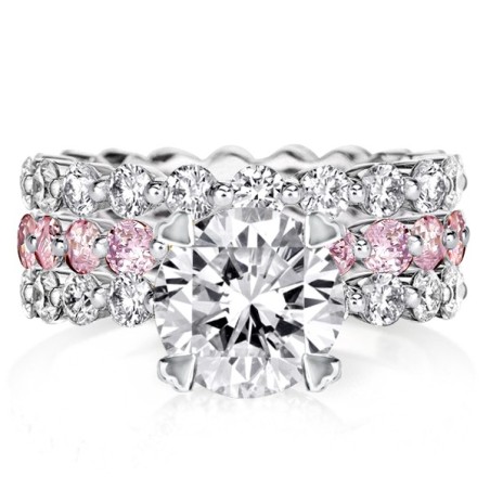 Round Cut Pink & White Sapphire Eternity 3PC Wedding Set