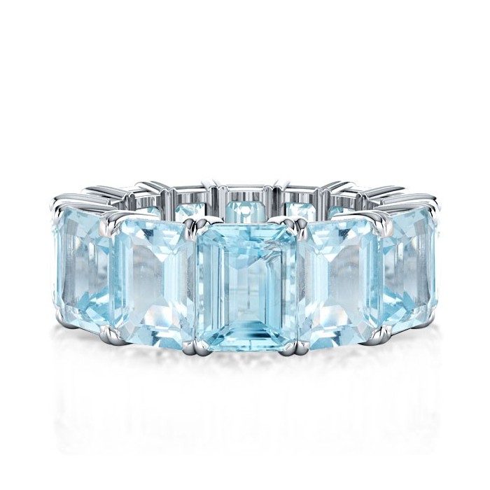 Italo Emerald Cut Aquamarine Eternity Wedding Band For Women