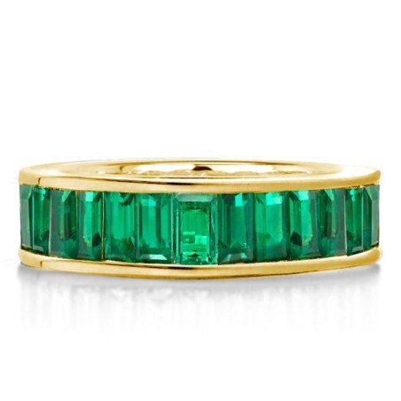 Golden Baguette Cut Emerald Green Eternity Wedding Band
