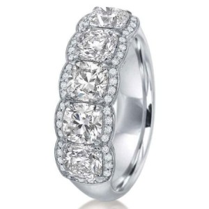 Halo Cushion Created White Sapphire Wedding Band Five Stone Ring