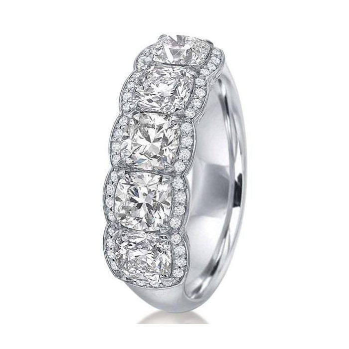 Halo Cushion Created White Sapphire Wedding Band Five Stone Ring