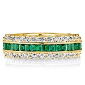 Triple Row Created White & Green Eternity Wedding Band For Women