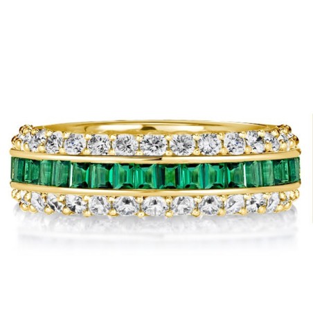 Triple Row Created White & Green Eternity Wedding Band For Women