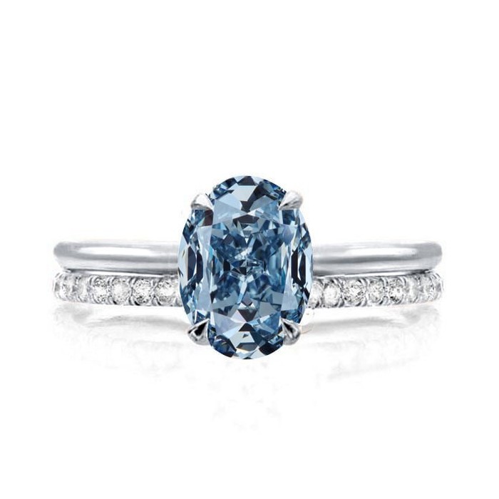 Oval Cut Blue Topaz Solitaire Engagement Ring Set