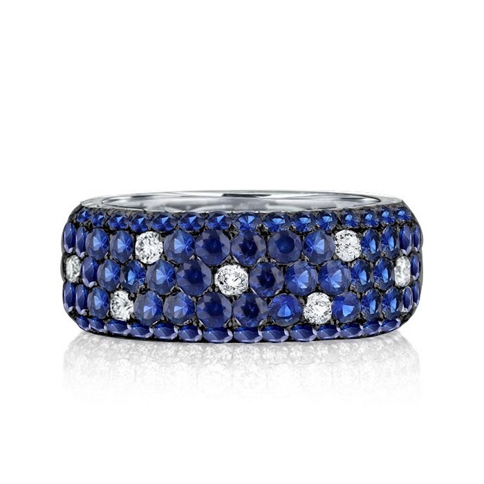 Pave Setting Five Row Micro Pave Blue Sapphire Eternity Wedding Band