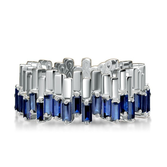 Italo Unique Blue Baguette Eternity Wedding Band For Women
