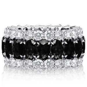 Italo Black Sapphire Oval Cut Triple Row Wedding Band For Women