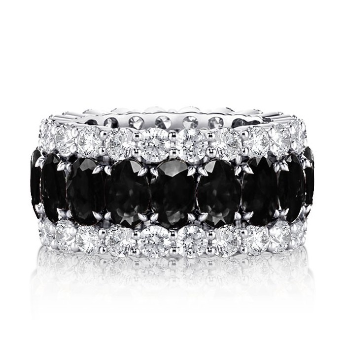 Italo Black Sapphire Oval Cut Triple Row Wedding Band For Women