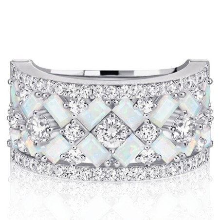 Multi Row Baguette Opal Half Eternity Wedding Band For Women