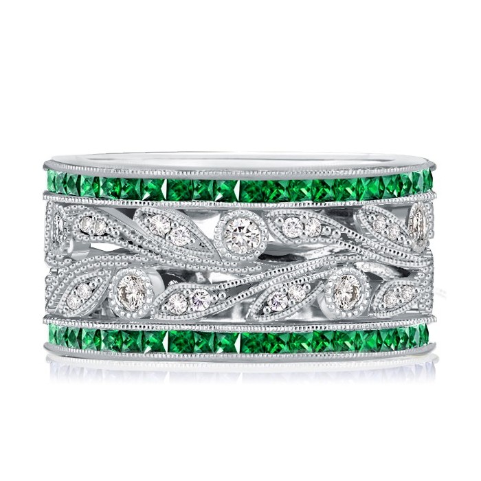 Italo Unique Round White Princess Emerald Sapphire Wedding Band