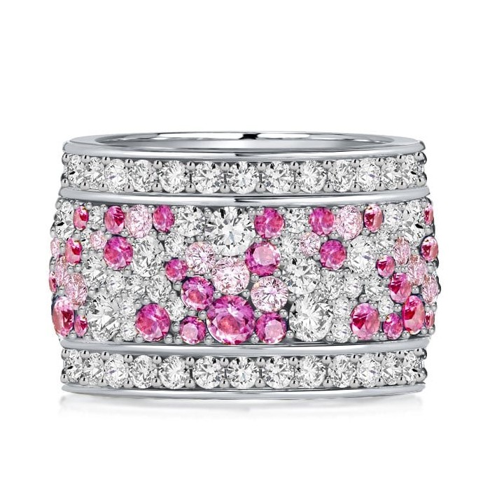 Italo Pink Round Multi Row Eternity Wedding Band For Women