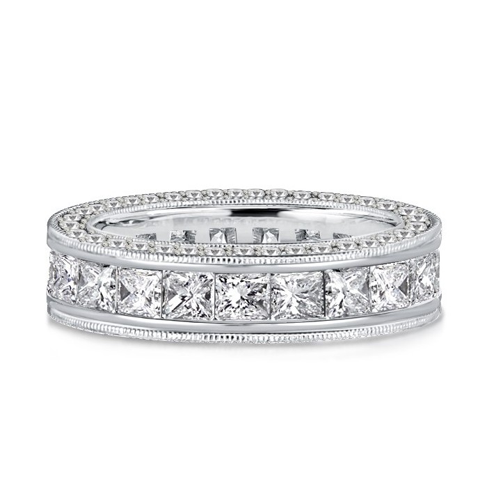 Italo Princess Cut Eternity Wedding Band Channel Set Band Ring