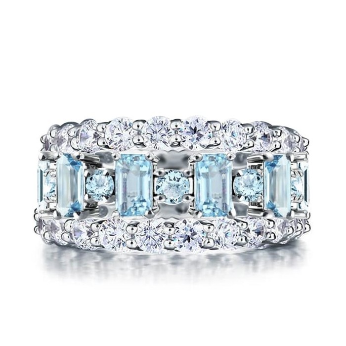 Italo Baguette Aquamarine Stackable Ring Set For Women