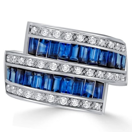 Italo Baguette Blue Sapphire Bypass Ring Vintage Wedding Band