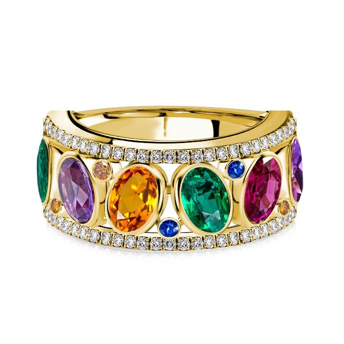Italo Oval Cut Multi Color Wedding Band Multi Sapphire Ring