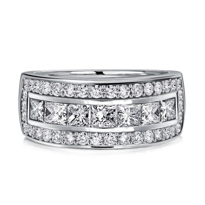 Italo Princess Cut Half Eternity Wedding Band Anniversary Rings