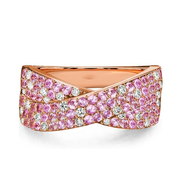 Italo Paved Pink Stone Micro Pave Crossover Ring Criss-Cross Wedding Band Infinity Ring