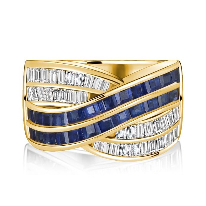 Italo Blue & White Criss-cross Wedding Band Anniversary Rings