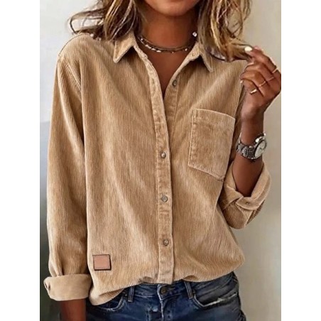 Women's Long Sleeve Shirt Spring/Fall Camel Plain Split Joint Polyester Cotton Shawl Collar Daily Going Out Casual Top