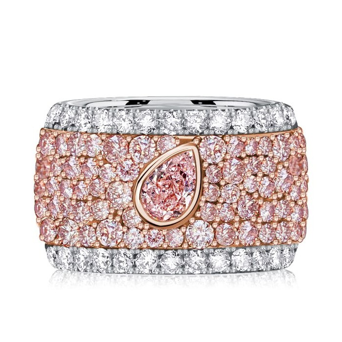 Italo Micro-pave Emerald & Pear Shaped Pink Stone Multi Row Band