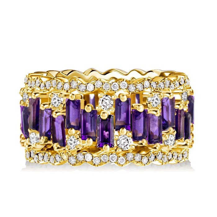 Italo Golden Baguette Cut Amethyst Multi Row Band