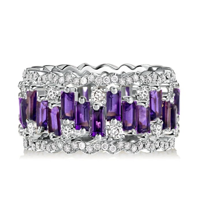 Italo Baguette Cut Amethyst Multi Row Eternity Band Anniversary