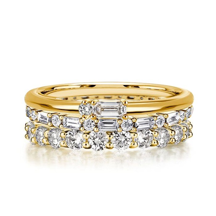 Italo Eternity Golden Baguette & Round Cut Stackable Band Set
