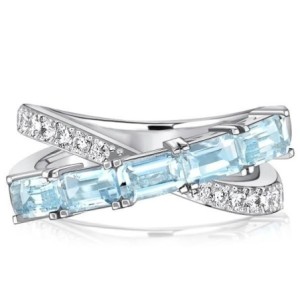 Italo Baguette Cut Aquamarine Criss-Cross Wedding Band Infinity Ring