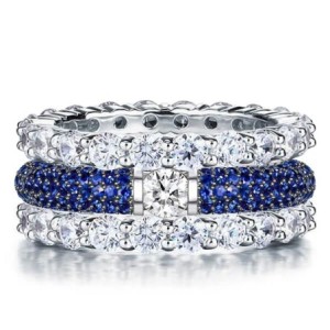 Italo Two Tone White & Blue Sapphire Stackable Band Set