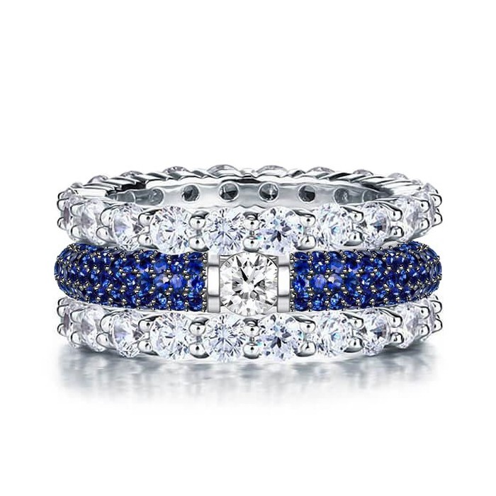 Italo Two Tone White & Blue Sapphire Stackable Band Set