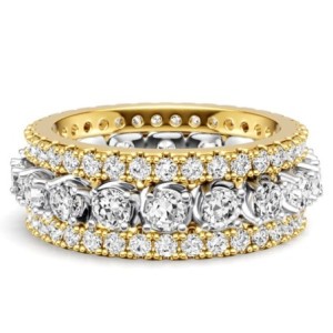 Italo 2 Tone Triple Row Round Cut Eternity Wedding Band For Women