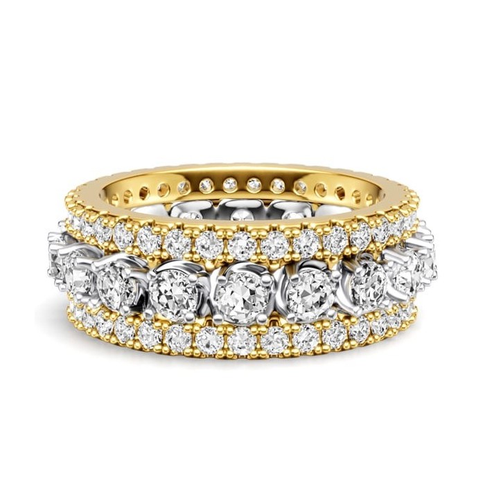 Italo 2 Tone Triple Row Round Cut Eternity Wedding Band For Women