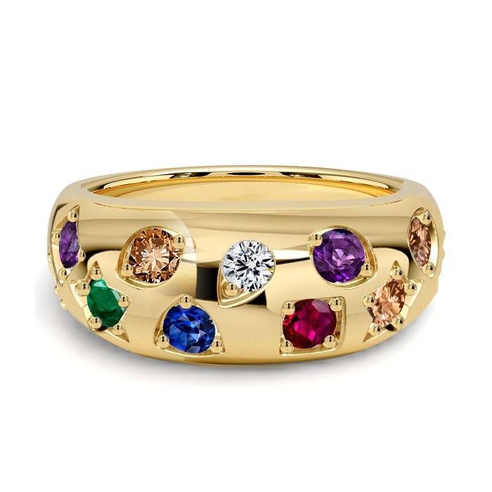 Italo Golden Round Cut Multi Color Wedding Band For Women Cocktail Rings