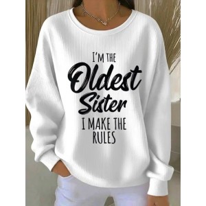 Women Text Letters Crew Neck Printing Casual Spring/Fall Long Sleeve Sweatshirt