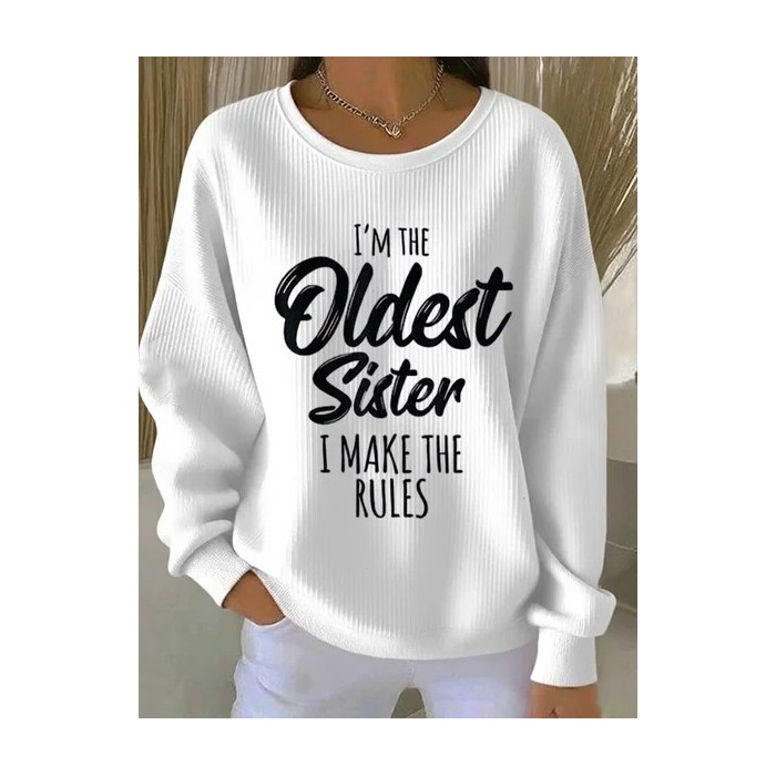 Women Text Letters Crew Neck Printing Casual Spring/Fall Long Sleeve Sweatshirt