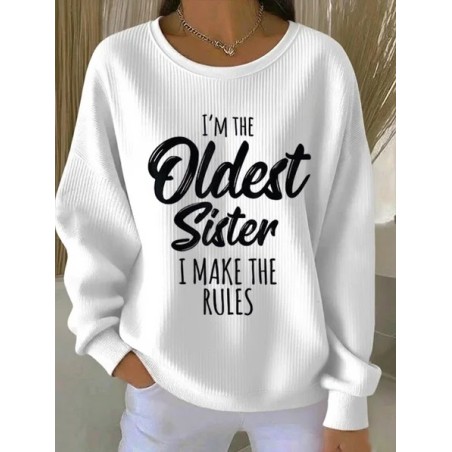 Women Text Letters Crew Neck Printing Casual Spring/Fall Long Sleeve Sweatshirt