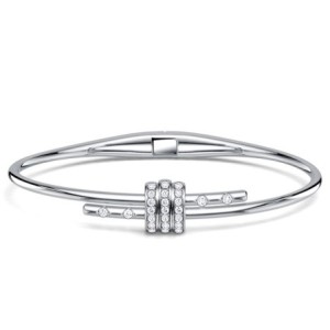 Italo Solid White Sapphire Round Cut Latch Bangle Bracelet For Women