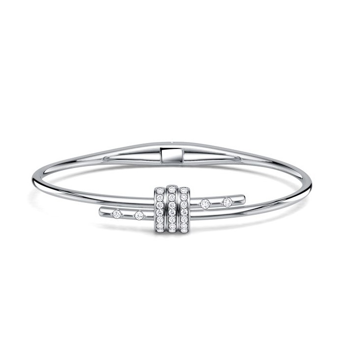 Italo Solid White Sapphire Round Cut Latch Bangle Bracelet For Women