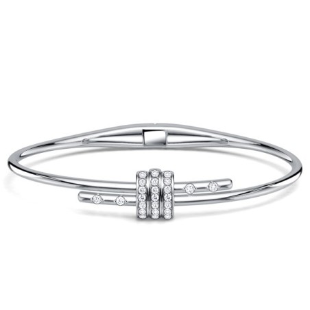 Italo Solid White Sapphire Round Cut Latch Bangle Bracelet For Women