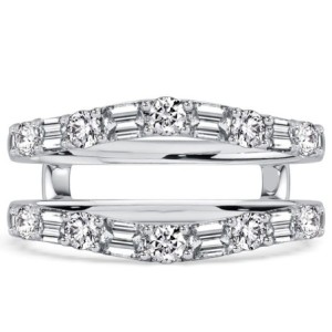 Italo Curved Emerald & Round Cut Enhancer Wedding Band For Women