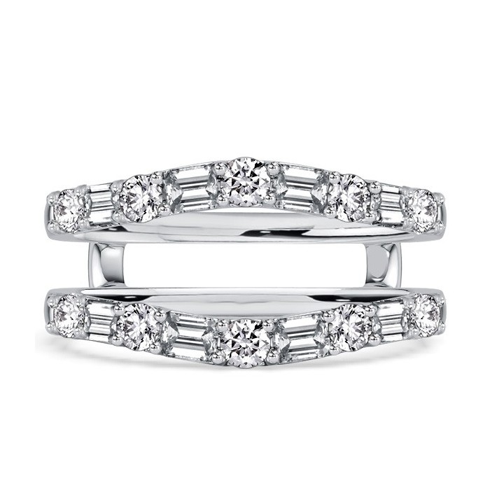 Italo Curved Emerald & Round Cut Enhancer Wedding Band For Women