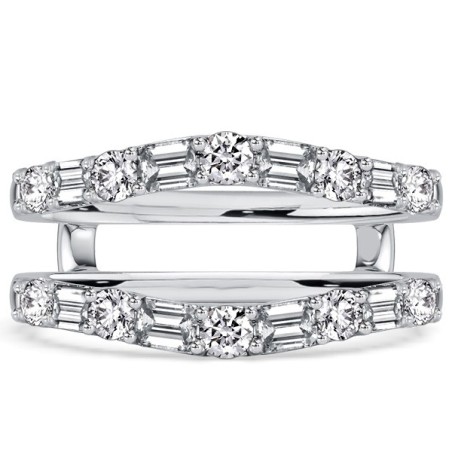 Italo Curved Emerald & Round Cut Enhancer Wedding Band For Women