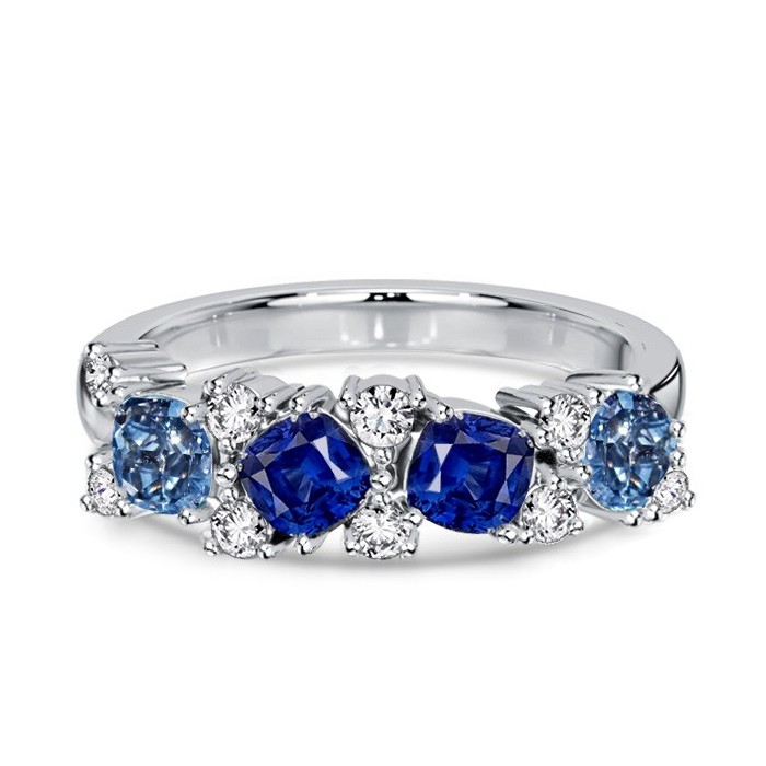 Italo Waterfall Cushion Cut Blue Sapphire Blue Topaz Half Eternity Band For Women