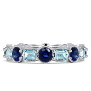 Italo Bezel Emerald Cut Blue Sapphire Aquamarine Eternity Band For Women